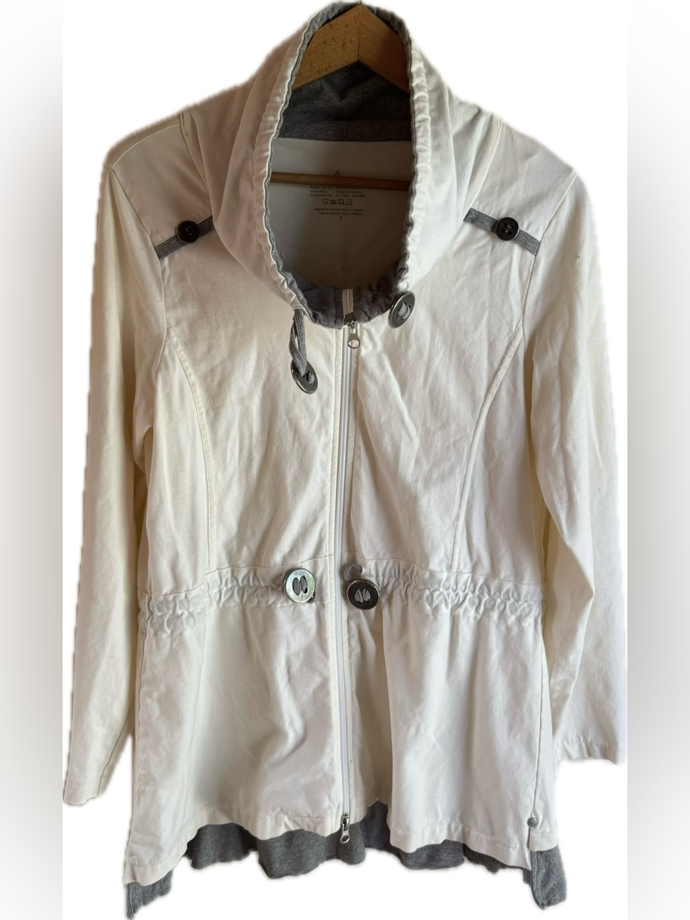 Neon Buddha Cotton Cream Hooded Jacket with Gray Trim